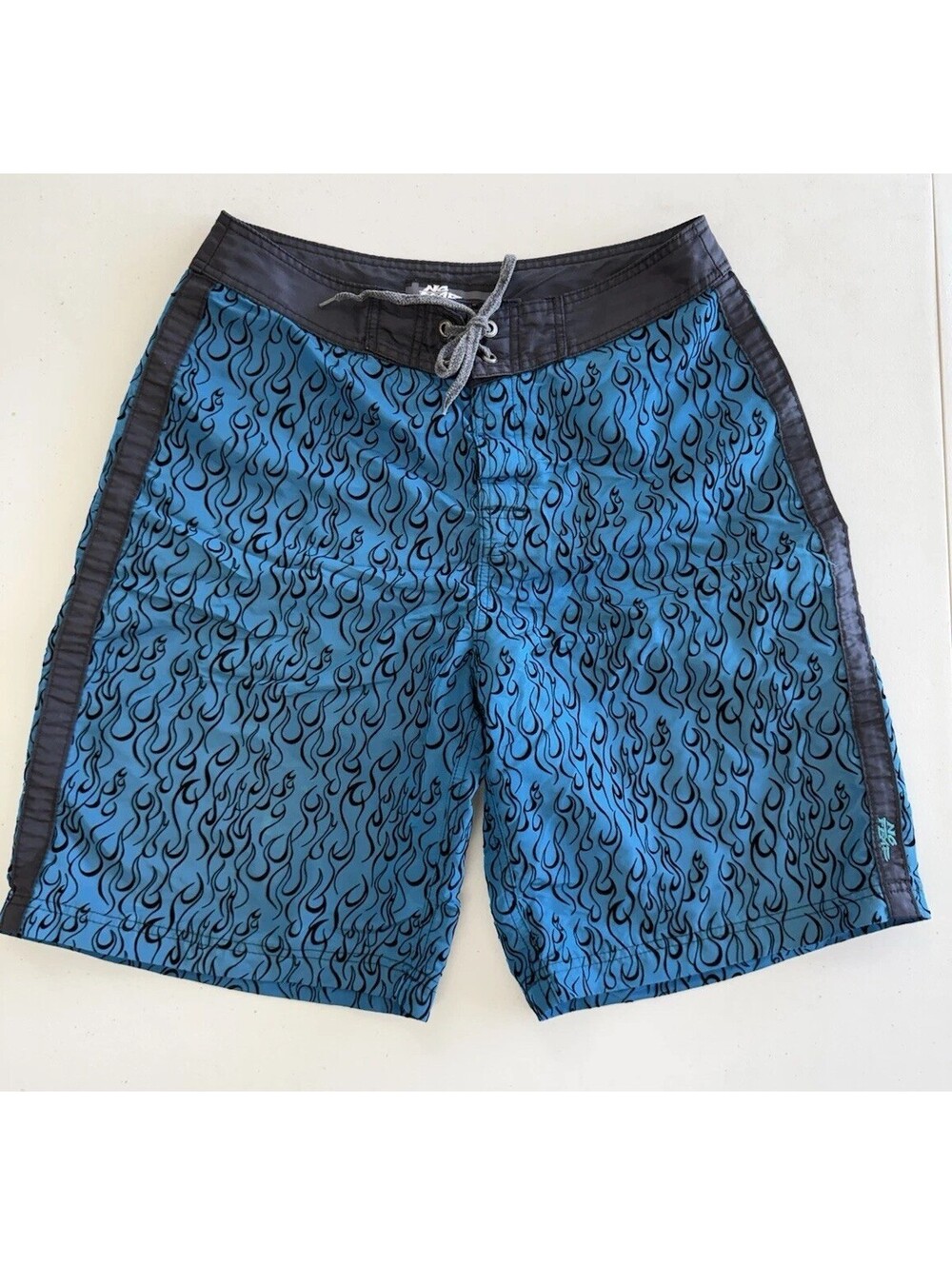 Vintage No Fear Board Shorts Mens 32 Flame Pearlescent Swim Trunks Y2K 11"
